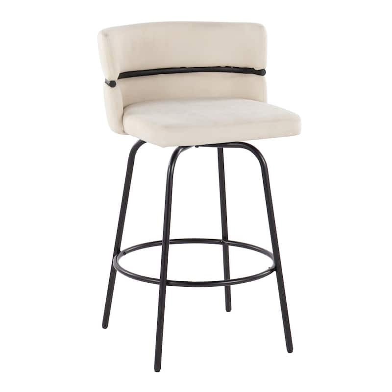 Silver Orchid Lena 26" Fixed-Height Counter Stool (Set of 2) - Cream Fabric/Black Metal
