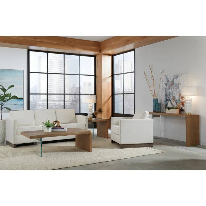 Seaboune Live-Edge White Oak and Glass Console Table in Bisque