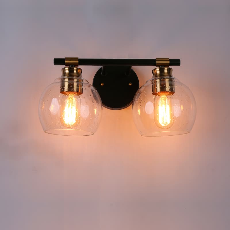 Modern 2/3-Light Black Gold Bathroom Vanity Light Dimmable Globe Seeded Glass Wall Sconces