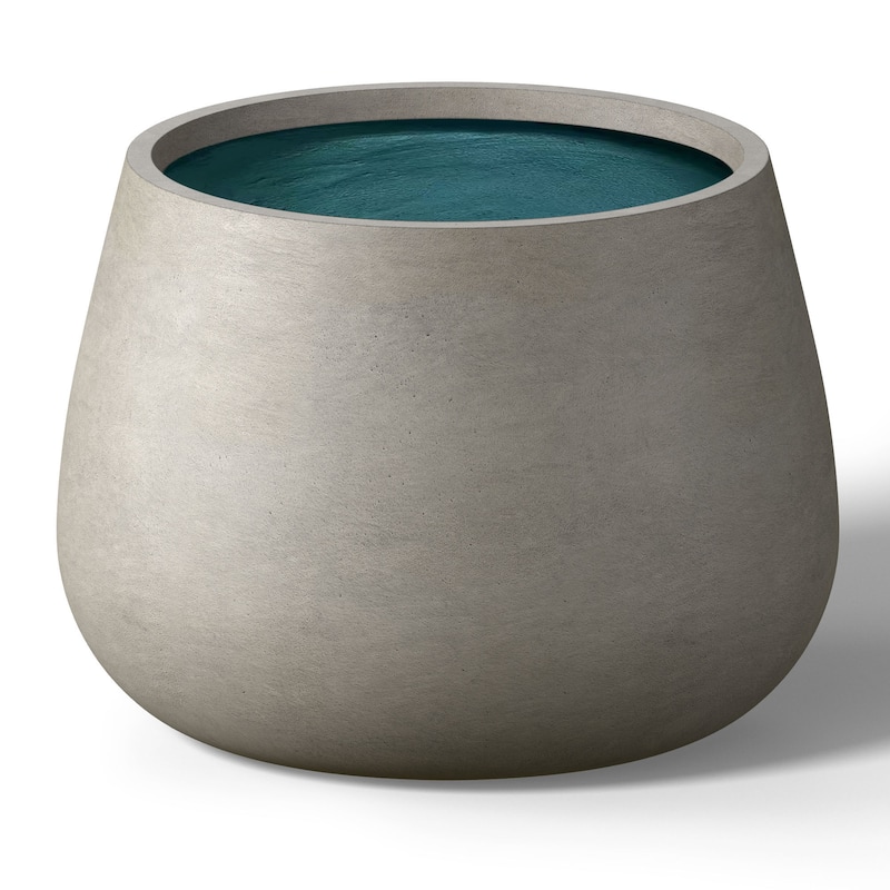 Concrete Round Planter with Enhanced Interior - 18 x 13.5 in - Natural Gray