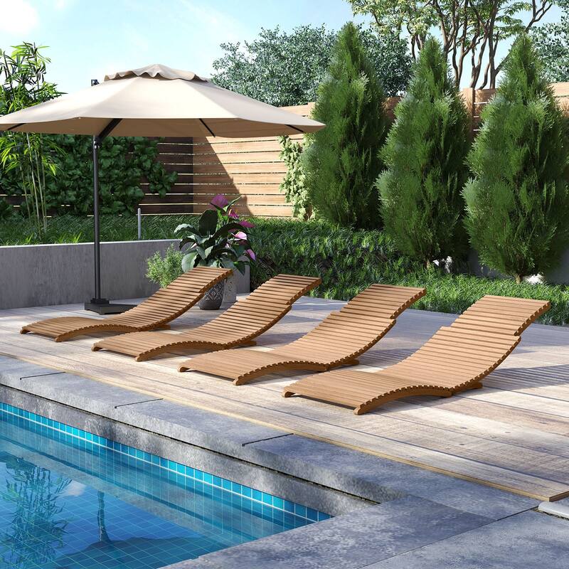 Gymax 2PCS Outdoor Folding Teak Wood Chaise Lounge Chair w/Curved