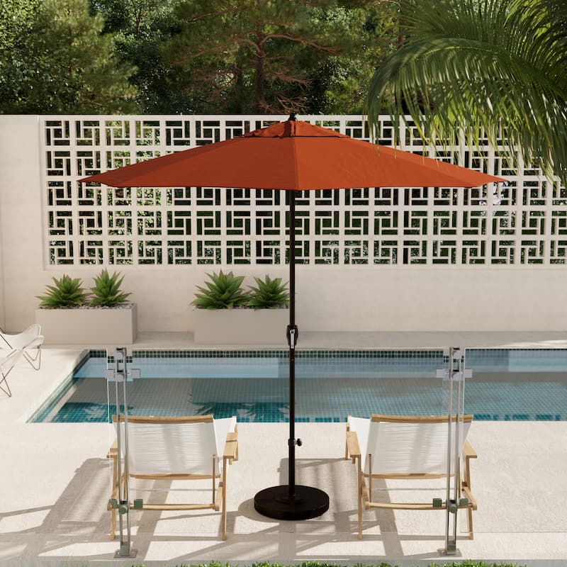 California Umbrella 9' Round Crank Lift Auto Tilt 8 Rib Aluminum Patio Umbrella, Bronze Finish Olefin - Terracotta