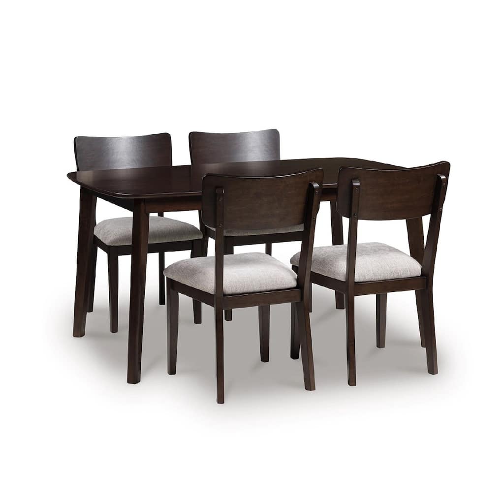 Maly 5pc Dining Table and Chairs Set, Light Gray Cushions, Merlot Brown