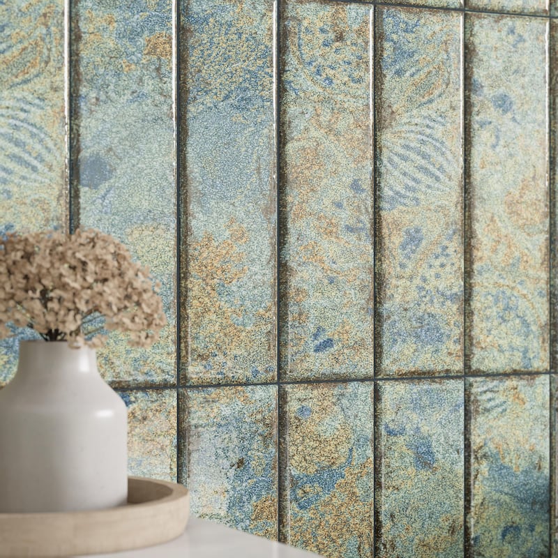 Merola Tile Gaudi React Brick Ocean 2-3/8" x 9-3/4" Porcelain Floor and Wall Tile