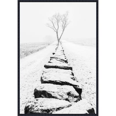 Snowy Stone Wall by Aledanda (23 x 33 in.), Framed Canvas Wall Art Print - Sylvie Beaded Black