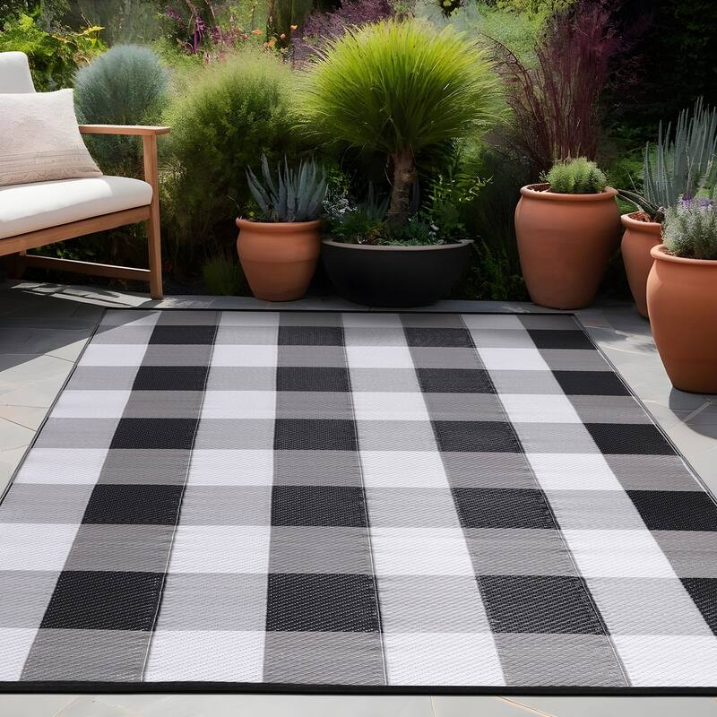 Beverly Rug Buffalo Plaid Outdoor Rug Waterproof for Patio, RV Camping