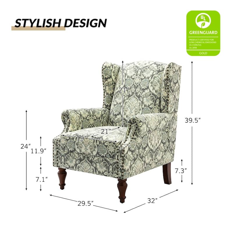Gott Traditional Wingback Armchair with Solid Wood Legs Set of 2 by HULALA HOME