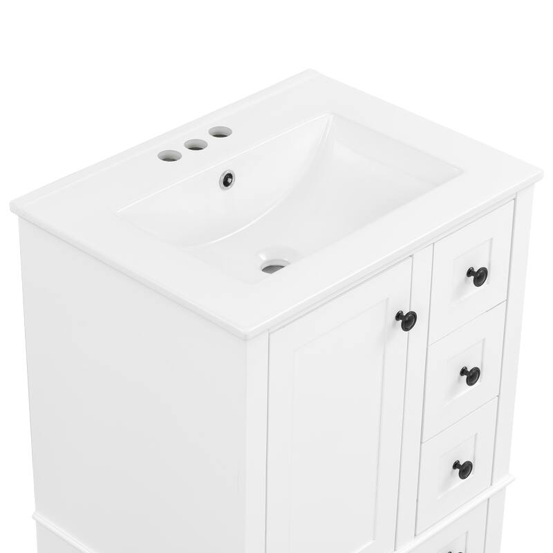 GDFStudio - Faraday Modern Freestanding Bathroom Vanity with Ceramic Sink, Double-Layer Shelf and Soft Close Drawers & Door