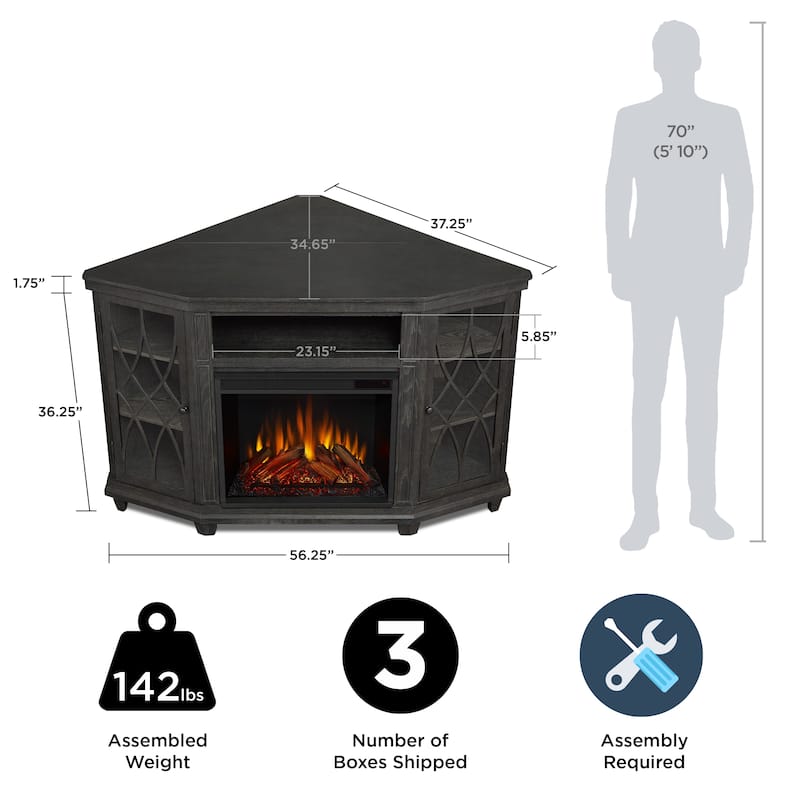 Lynette 56" TV Stand Electric Fireplace Gray by Real Flame