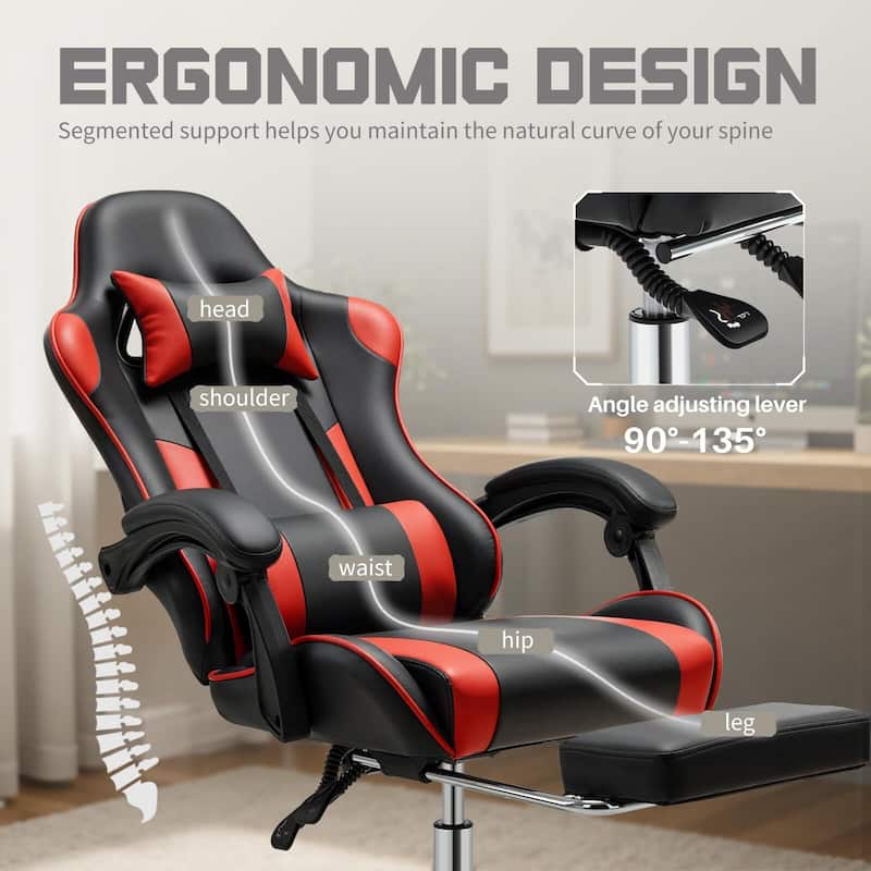Ergonomic Faux Leather High Back Gaming Chair with Footrest & Linkage Armrests – Black & Gray for Adults