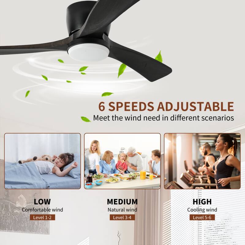 42" Solid Wood Ceiling Fan with Light-Flush Mount, Dc Motor (black Walnut)