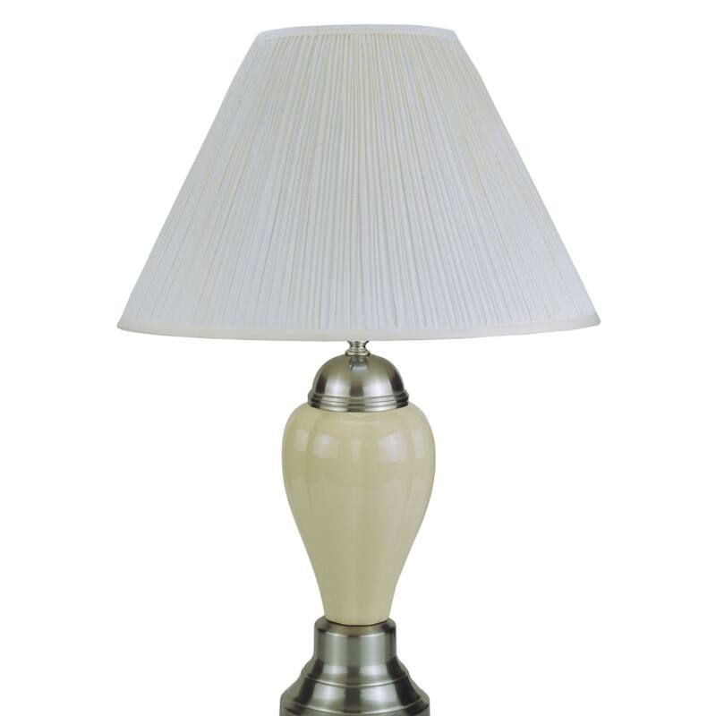 27" Tall Ceramic Table Lamp, Urn-Shaped with Silver / Ivory finish, Linen Shade