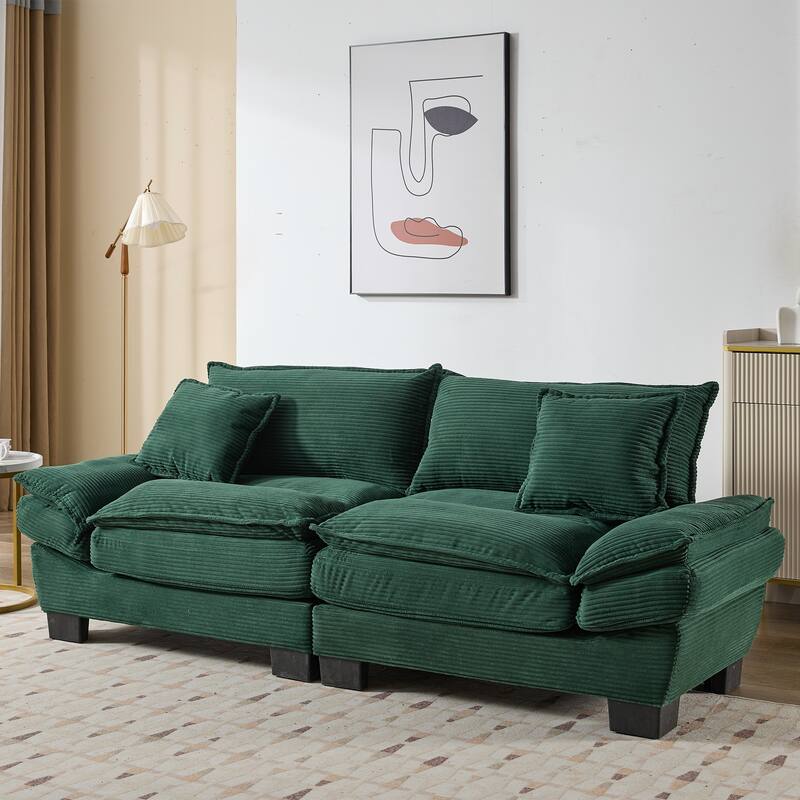 Corduroy Couch Loveseat Sofa with Pillows,Comfy Upholstered Deep Seat Sofa for Bedroom,Living Room,Office - Green