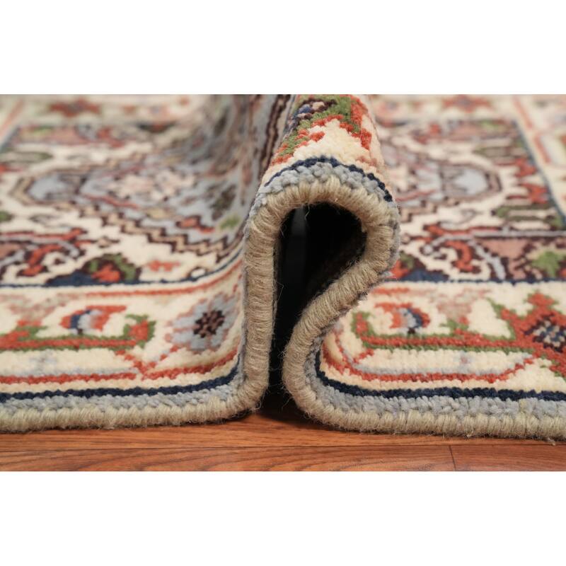 Hand Knotted Oriental 100% Wool Carpet Traditional Medallion Navy Blue & Blues Heriz (serapi) Area Rug - 3' 0'' X 2' 0''