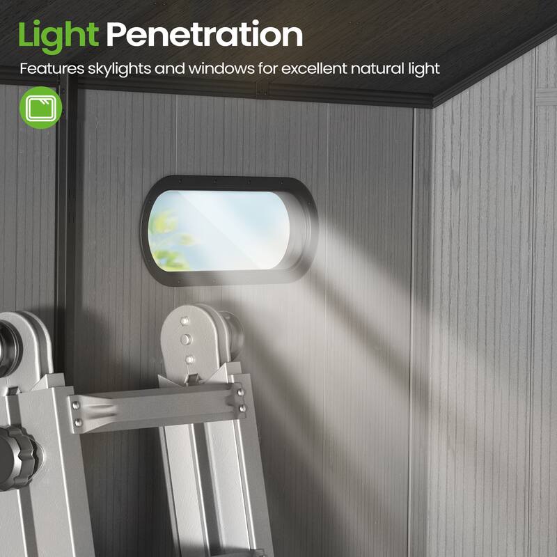 8X8 FT All-Weather Waterproof Outdoor Resin Storage Shed Windows Lockable Door with Floor for Patio Furniture and Tools