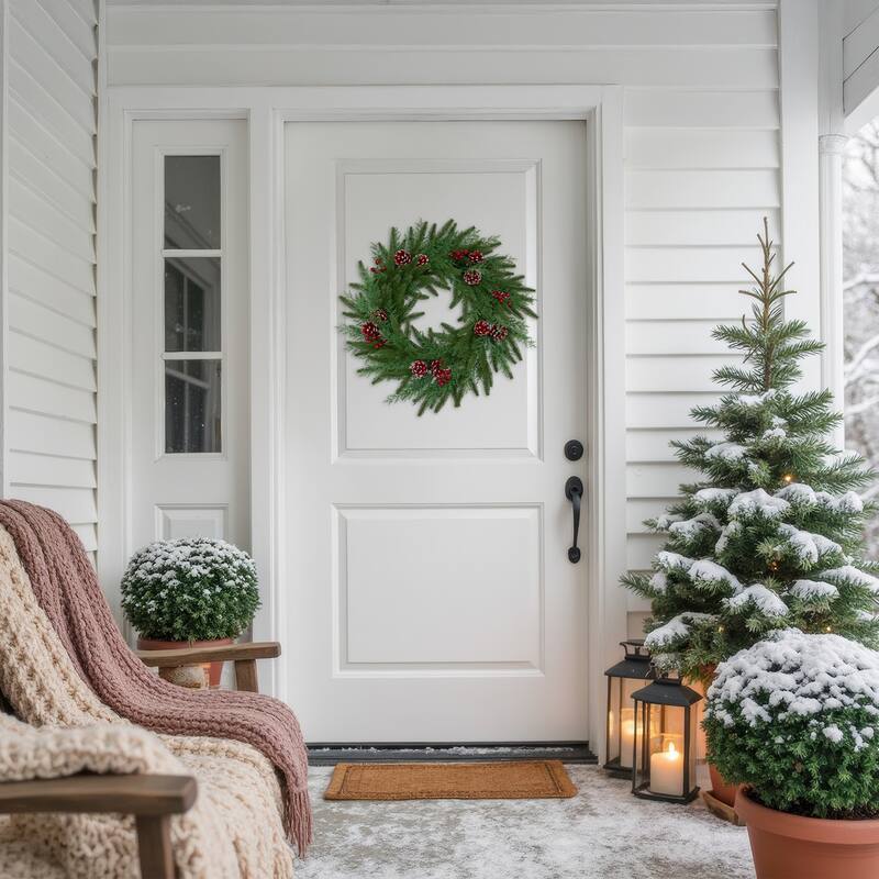 Real Touch™️ Wind River Fir with Glittered Pinecones Artificial Christmas Wreath - 24" - Unlit