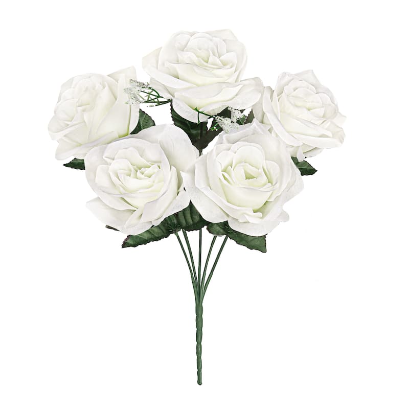 Set of 12 Cream White Artificial Open Rose Flower Stem Bush Bouquet 14in - 14" L x 7" W x 7" DP