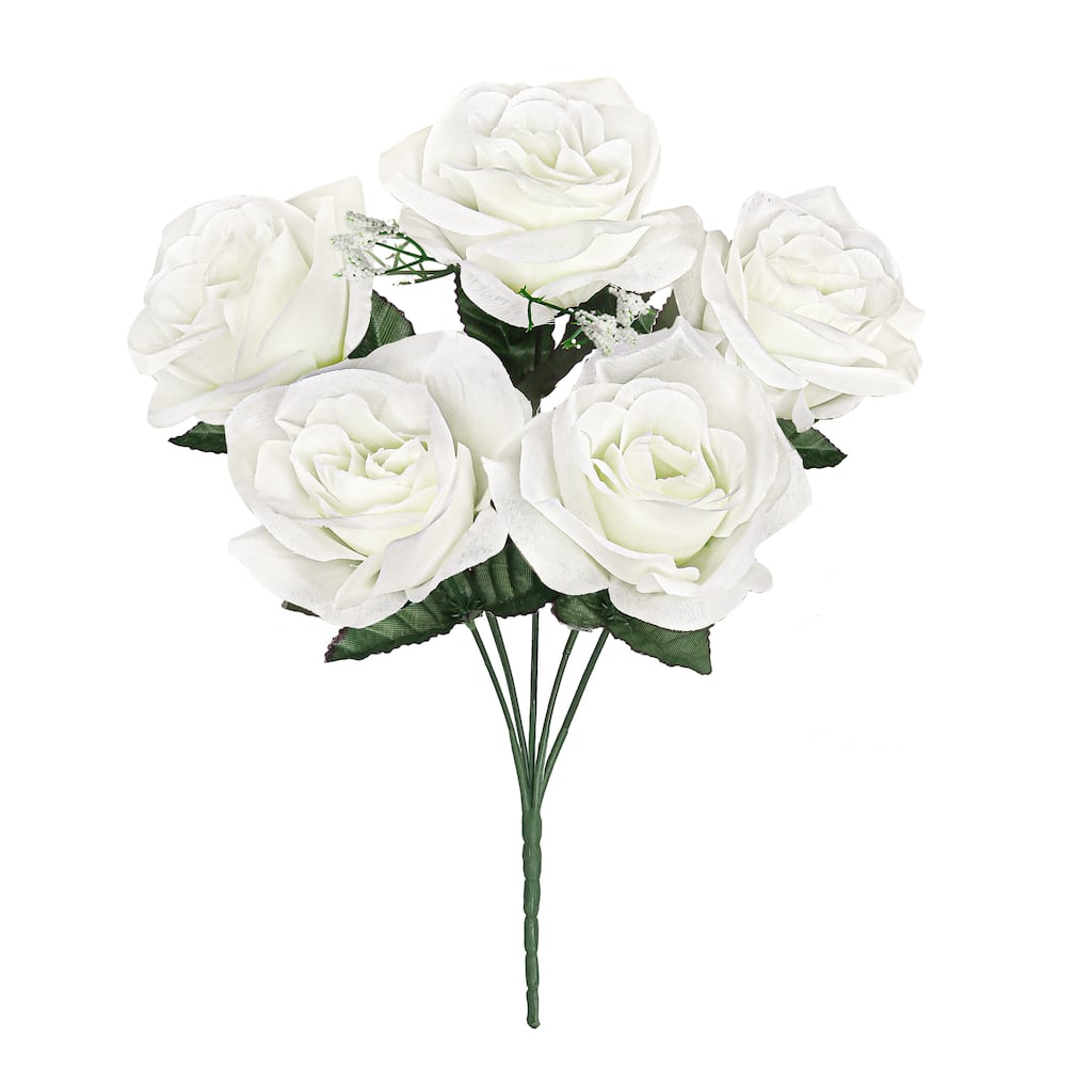 Set of 12 Cream White Artificial Open Rose Flower Stem Bush Bouquet 14in - 14" L x 7" W x 7" DP