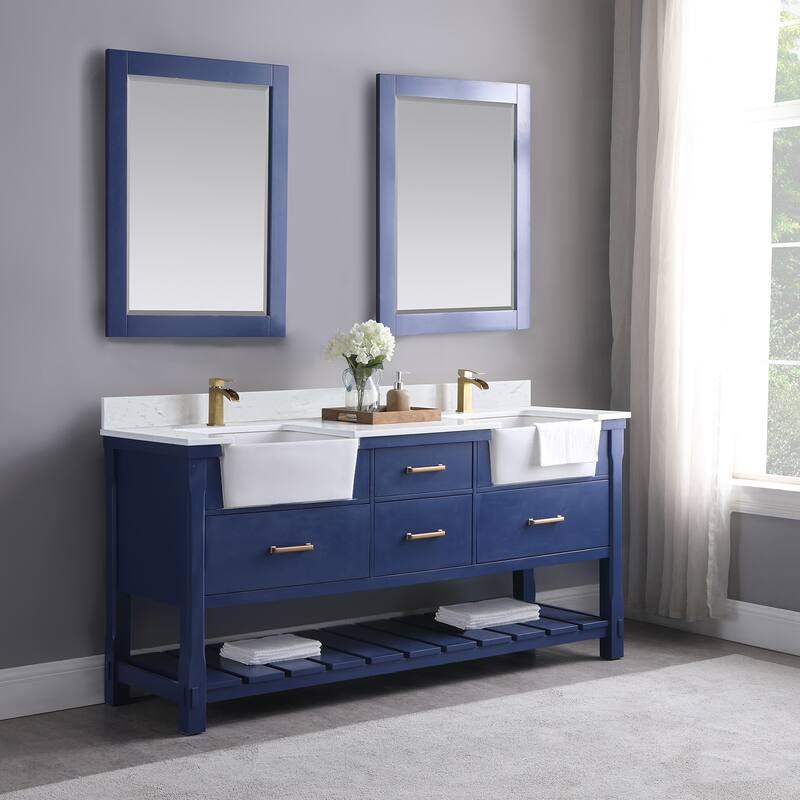 Altair Georgia Double Bathroom Vanity Set and Aosta White Stone Countertop with Farmhouse Basin with Mirror