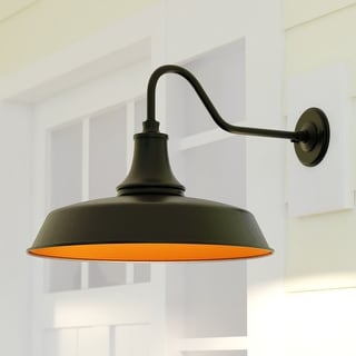 VAXCEL Dorado 1-Light Dark Bronze Dusk to Dawn Sensor Farmhouse Outdoor Wall Sconce, Gooseneck Steel Shade, Dark Sky Compliant