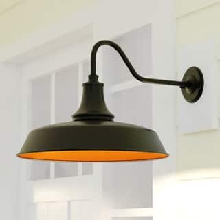 VAXCEL Dorado 1-Light Dark Bronze Dusk to Dawn Sensor Farmhouse Outdoor Wall Sconce, Gooseneck Steel Shade, Dark Sky Compliant