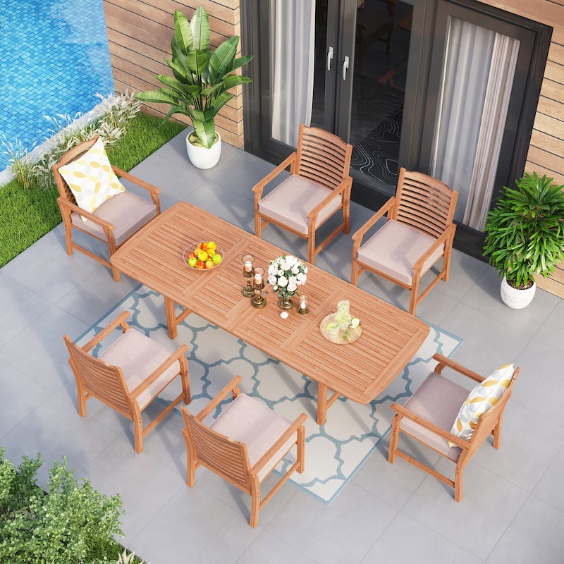 MAISON ARTS Outdoor 7/9-Piece Solid Acacia Wood Dining Set, Expandable Dining Table and 6/8 Wood Dining Chairs