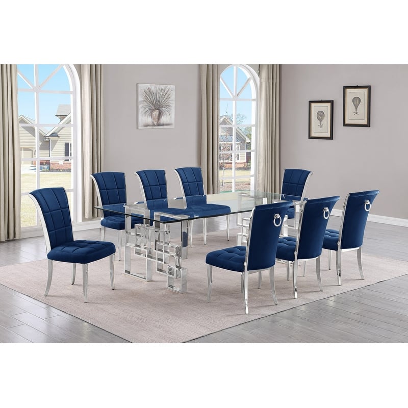 Best Quality Furniture D223/4-SC320-7 Dining Set with 95" 15mm Glass