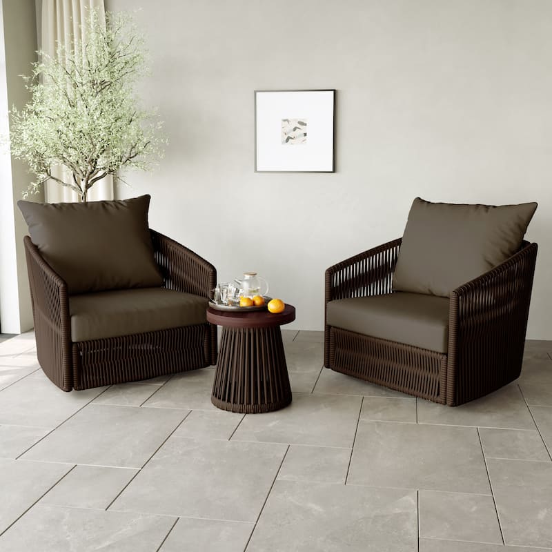 3-piece Cushioned Swivel Patio Wicker Furniture Set Outdoor Rattan Bistro Set.