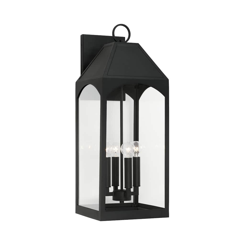 Burton Outdoor 4-light Black Large Wall Lantern w/ Clear Glass