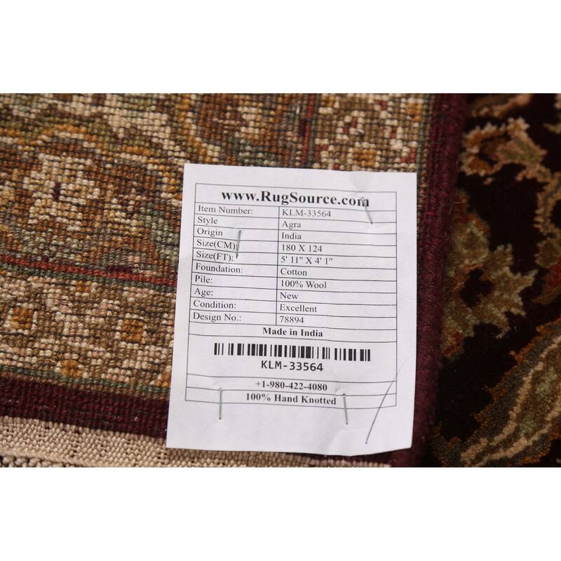 All-Over Floral Agra Oriental Area Rug Hand-Knotted Wool Carpet - 4'1"x 5'11"