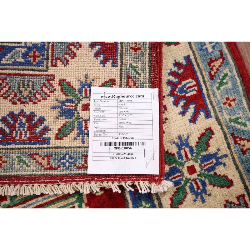Kazak Foyer Rug Hand-Knotted Traditional Red Wool Carpet - 3'2" x 5'3"