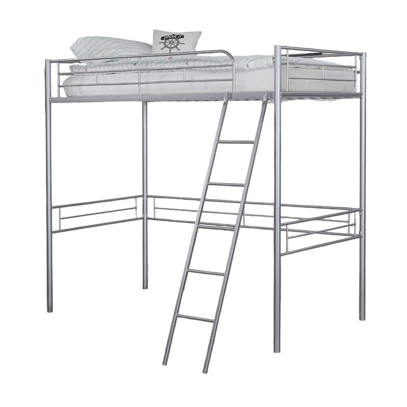 Twin Loft Bed with Open Area Underneath, Silver Metal Structure