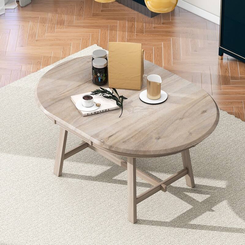 Round Wood Dining Table, Farmhouse Round Extendable Dining Table Kitchen Table for Dining Room, Kitchen