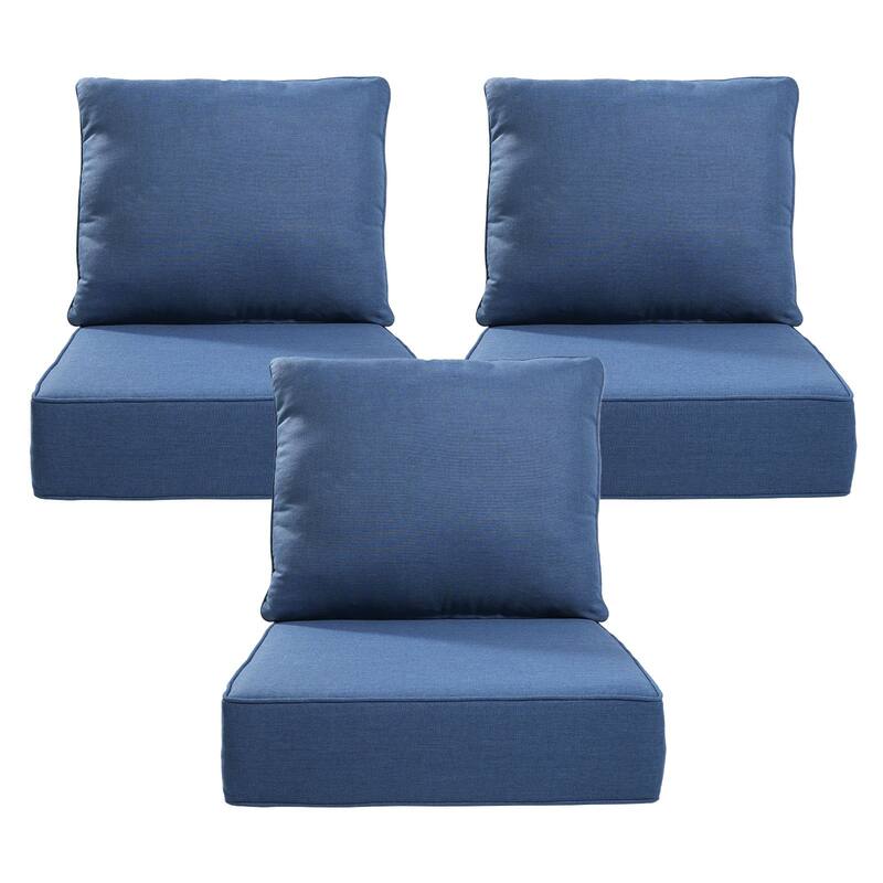22" W x 24" D x 6" T Outdoor Lounge Chair Replacement Cushion Set Water and Fade Resistant - 3 Sets - Navy Blue