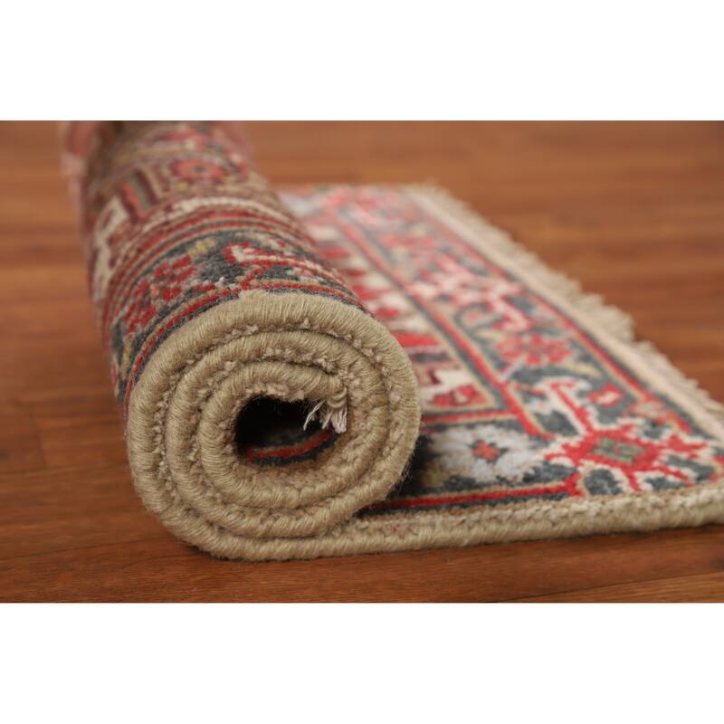 Hand Knotted Oriental 100% Wool Carpet Traditional Medallion Beige & Ivories Heriz (serapi) Area Rug - 3' 0'' X 2' 0''