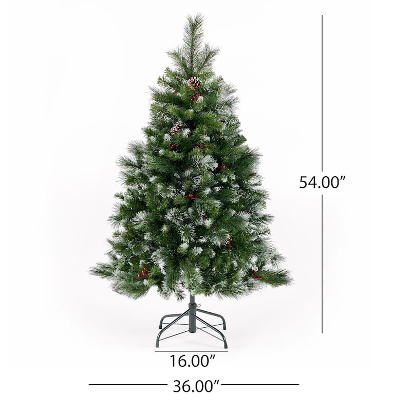 4.5-ft Spruce Pre-Lit or Unlit Artificial Christmas Tree with Glitter Branches Red Berries Pinecones by Christopher Knight Home