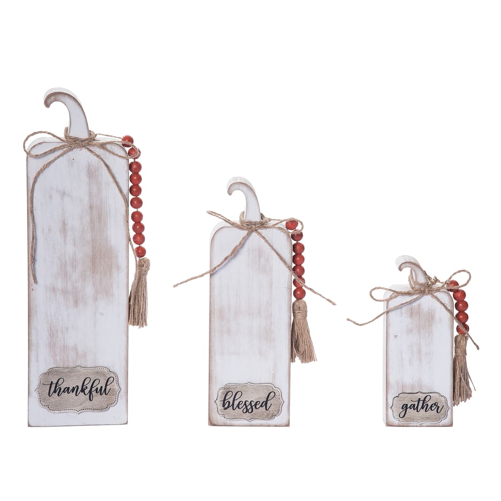 Transpac Wood 11.8 in. Off-White Harvest Rustic Pumpkin Set of 3