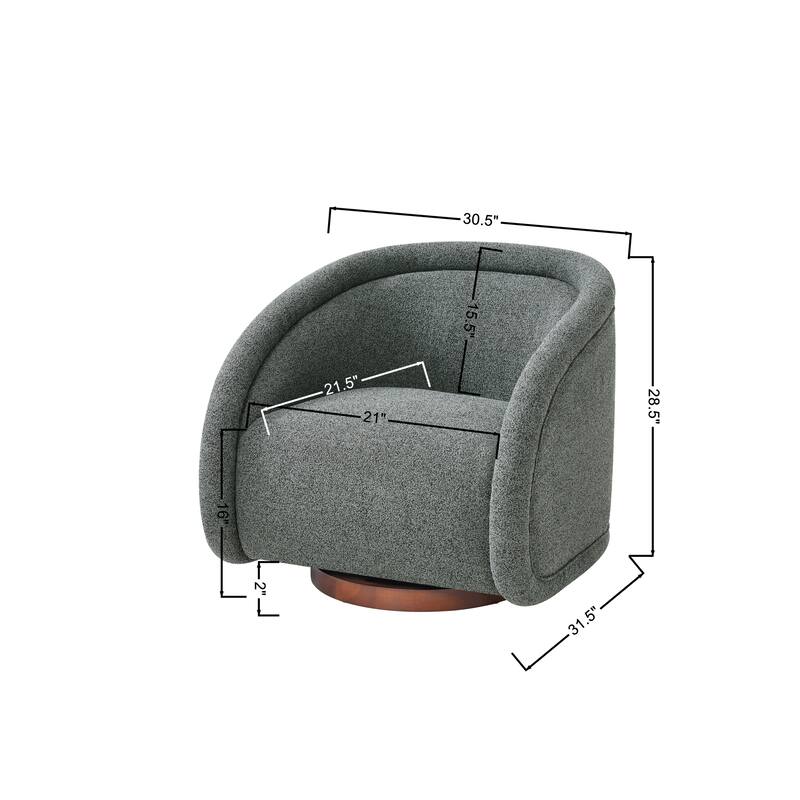 Scott Living - Sabbo Modern Boucle Upholstered 360° Swivel Accent Chair, Walnut-Finished Solid Wood Base & Ergonomic Curved Back