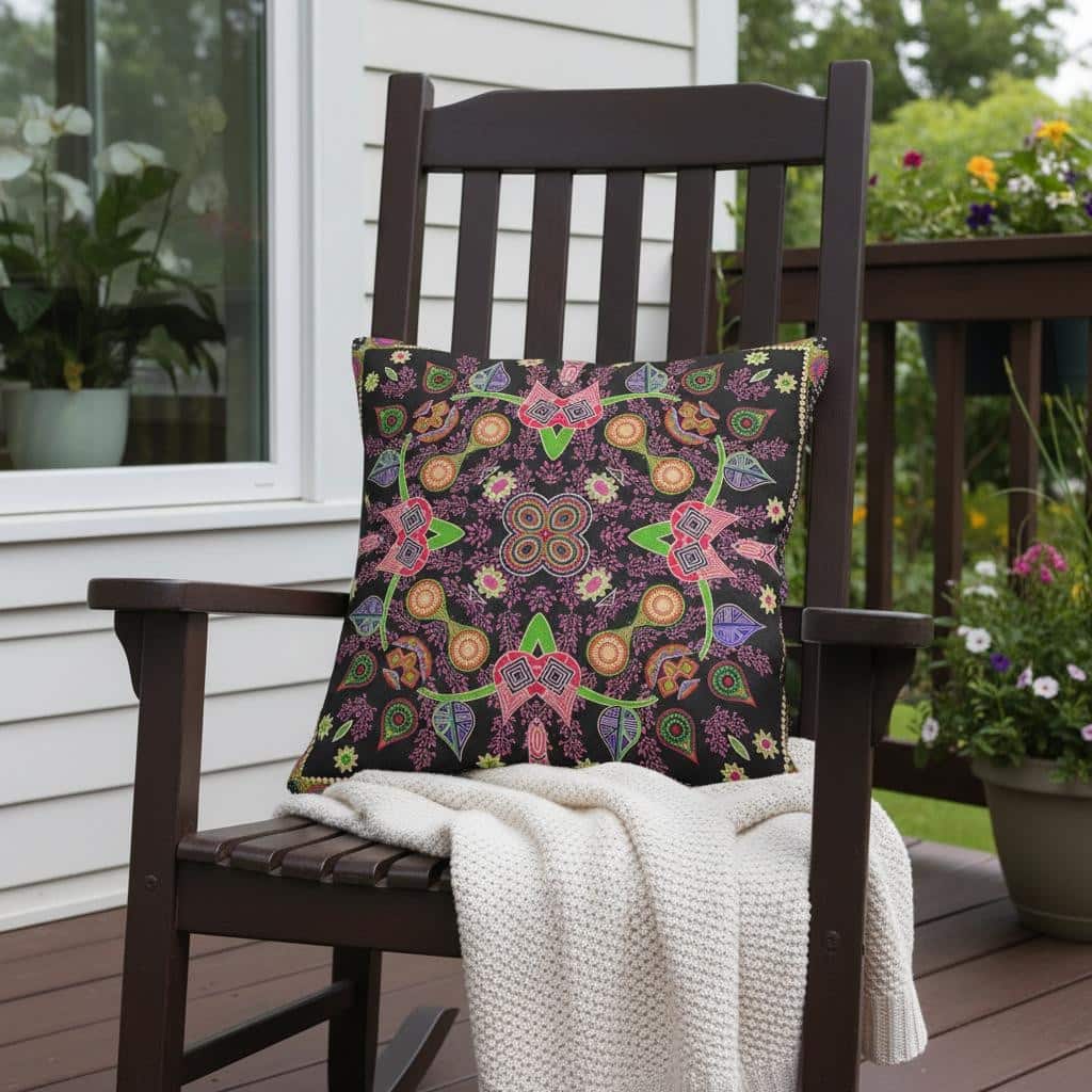 HomeRoots 18" x 18" Black and Pink Blown Seam Paisley Indoor Outdoor Throw Pillow - 18.00' X '5.00' X '18.00