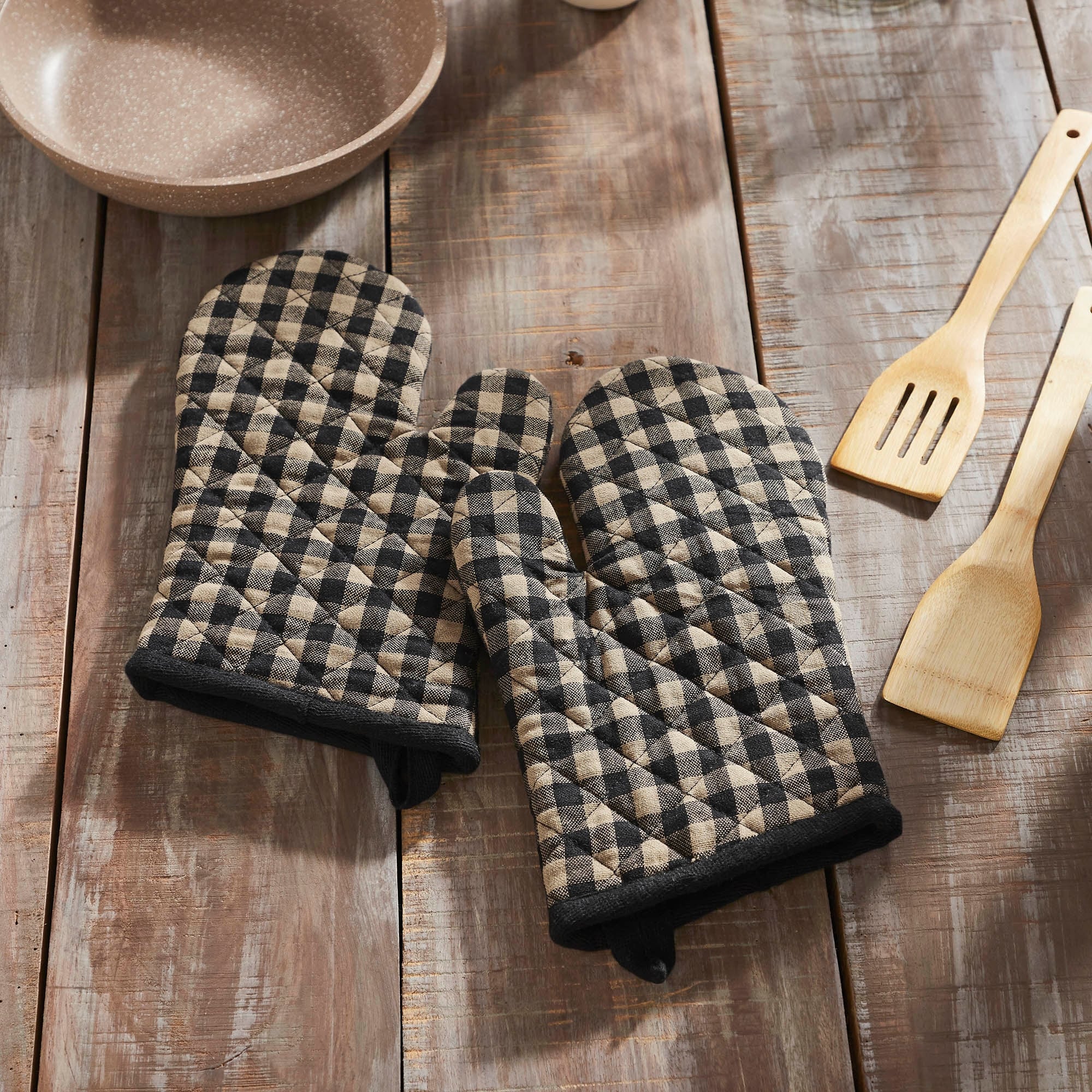 Black Check Oven Mitt Set of 2 - 8x8
