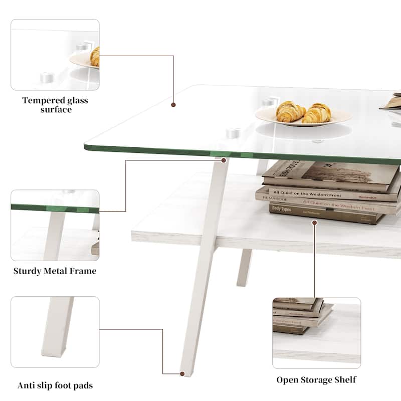 Coffee Table and End tables Set of 3, Tempered Glass Table with MDF layer, Modern Tables for Living Room, Transparent Glass