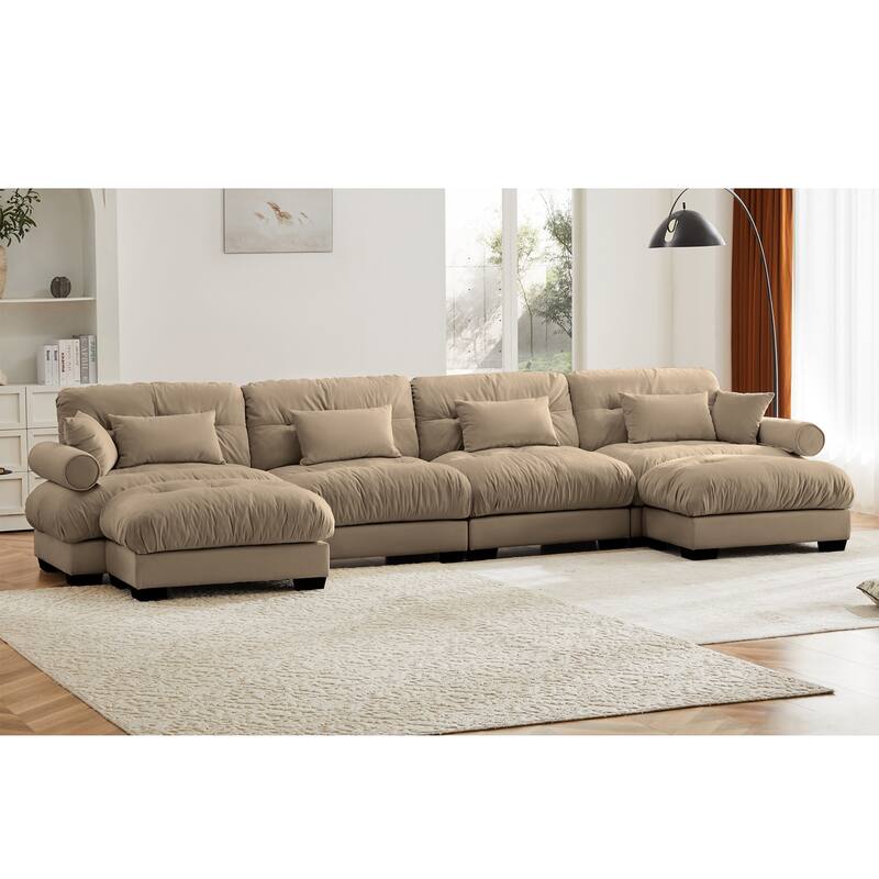 Modern Sectional Couch Comfortable Upholstered Sofa Set with Lumbar Pillow and Throw Pillow for Living Room
