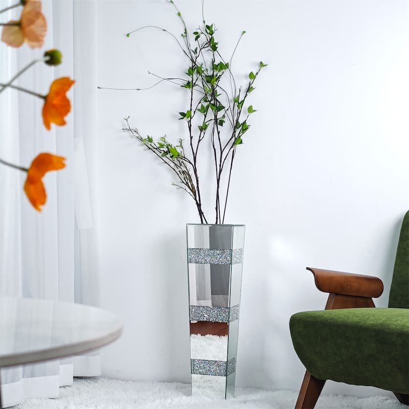12" 28" Crushed Diamond Mirrored Glass Flower Vase Crystal Floor or Table Vase