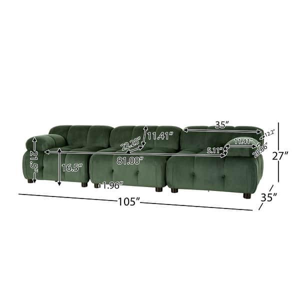 dimension image slide 5 of 8, Hennepin Velvet 3 Seater Modular Tufted Sofa by Christopher Knight Home