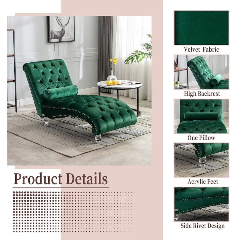 Emerald 63.98" Buttons Tufted Chaise Lounge Chair with Pillow