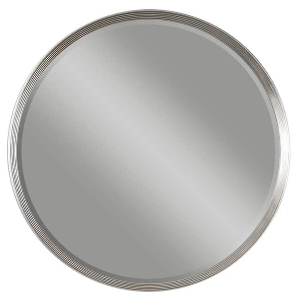 slide 2 of 3, Uttermost Serenza Large Contemporary Round Beveled Wall Mirror Silver Leaf
