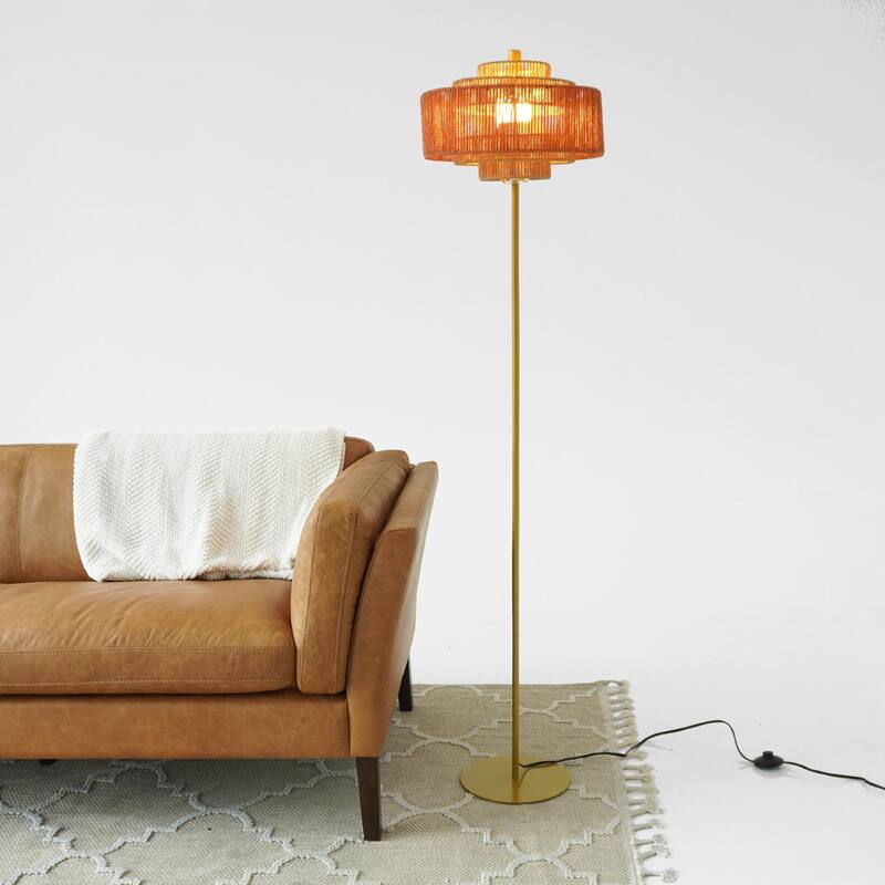 Modern Tripod Floor Lamp, Living Room Standing Lamp with Fabric Shade - Gold