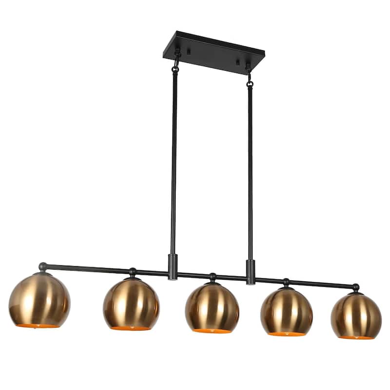Modern Black Gold 5-Light Linear Chandelier Kitchen island Pendant Lights with Metal Shades - L38.5" x W5.5" x H7.5"