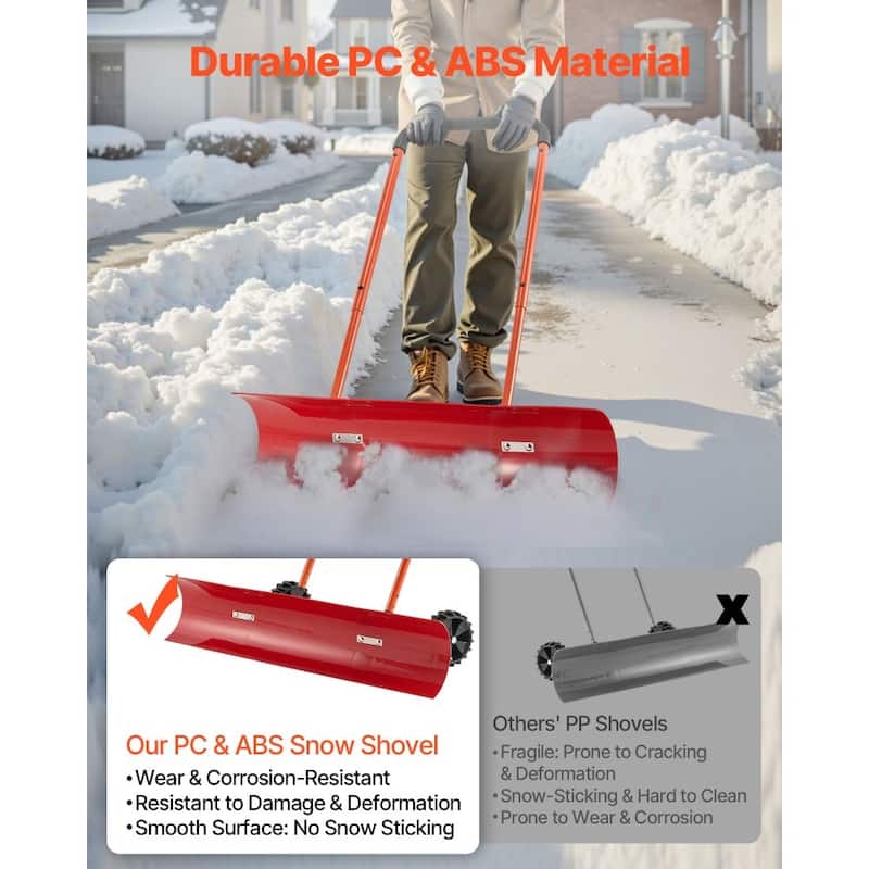 Rolling Snow Shovel with 37.8" Wide Blade and Dual Directional Tilt for Driveway and Walkway Clearing - 37.61” x 16.54” x 52.96”