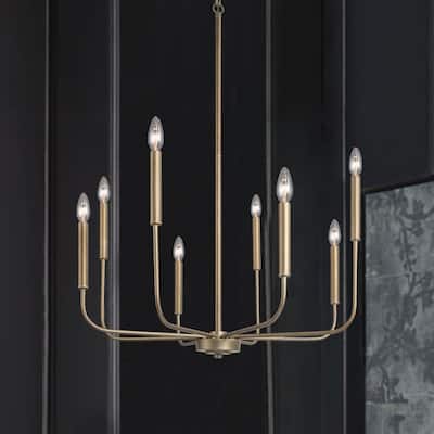Mid-century Modern 8-light Gold French Country Candle Chandelier - D27" x H36"
